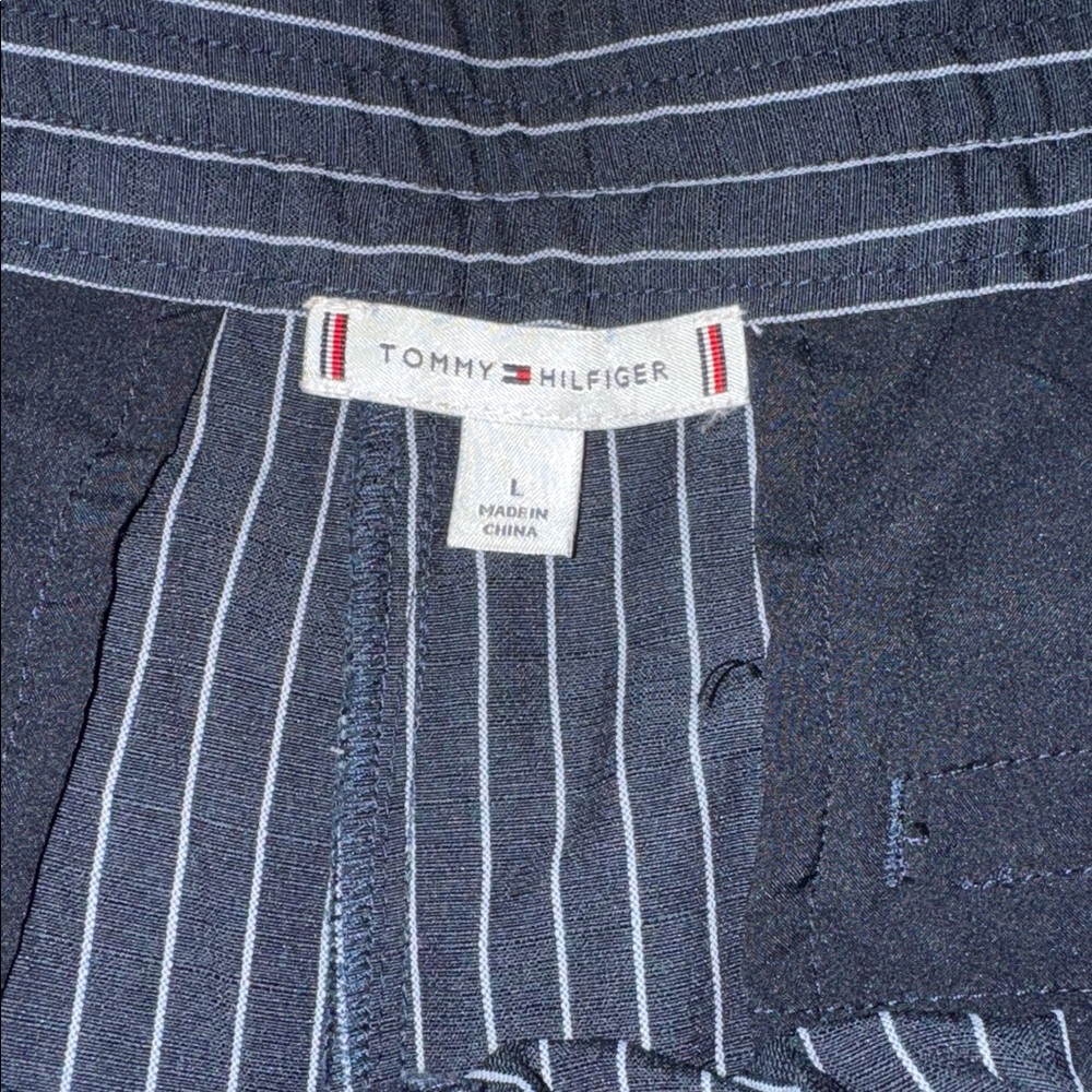 TOMMY HILFIGER Navy Pinstripe Tie Front High Rise Slacks Career Size L - Picture 8 of 14
